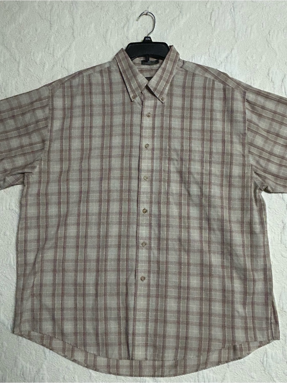 Men's Van Heusen XL Short-Sleeve Plaid Button-Up Shirt - Beige/brown/dark red